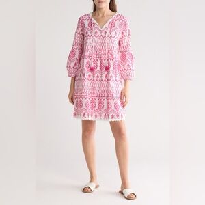 Tommy Bahama Pink and White Embroidered Mini Dress